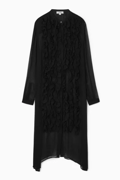 Cos Ruffled Asymmetric Midi Dress In Black