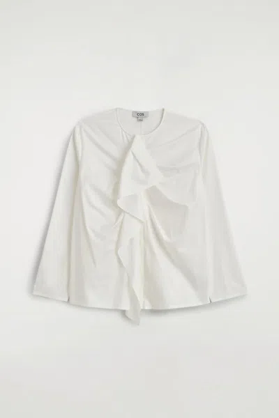 Cos Ruffled Cotton Blouse In White