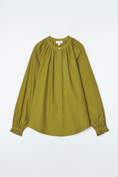 Cos Ruffled-cuff Gathered Blouse In Green