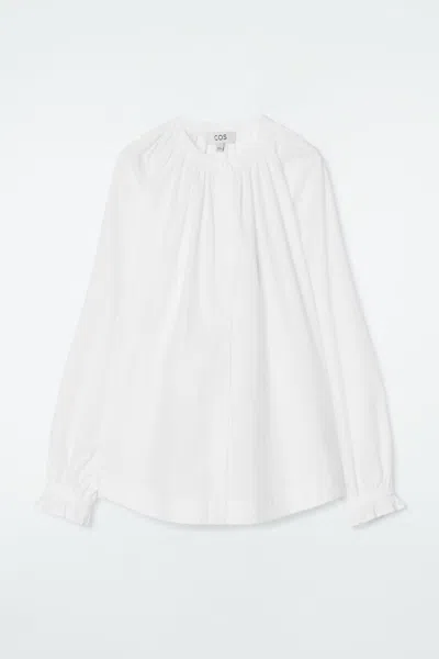 Cos Ruffled-cuff Gathered Blouse In White