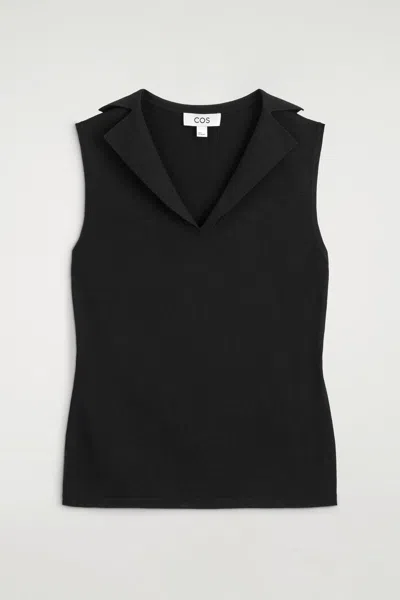 Cos Sailor-collar Knitted Cotton-silk Top In Black