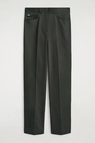 Cos Sateen Straight-leg Pants In Green