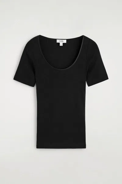 Cos Satin-trimmed Cotton-jersey T-shirt In Black