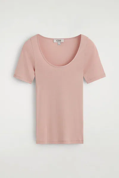 Cos Satin-trimmed Cotton-jersey T-shirt In Pink