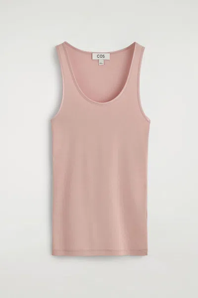 Cos Satin-trimmed Cotton-jersey Tank Top In Pink