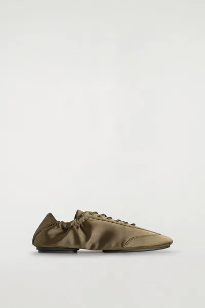 Cos Satin-suede Ballet Trainers In Green
