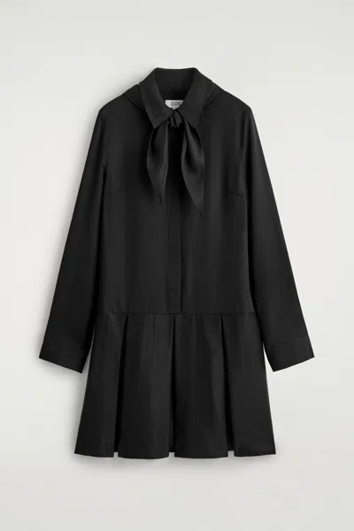 Cos Scarf-detail Dropped-waist Mini Dress In Black