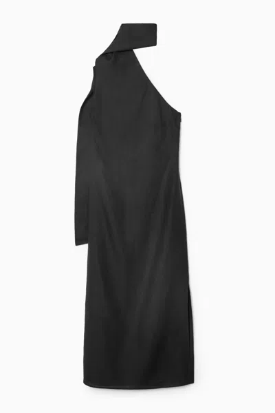 Cos Scarf-detail Linen Dress In Black