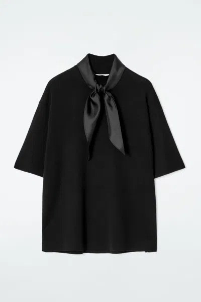 Cos Scarf-detail Merino Wool T-shirt In Black