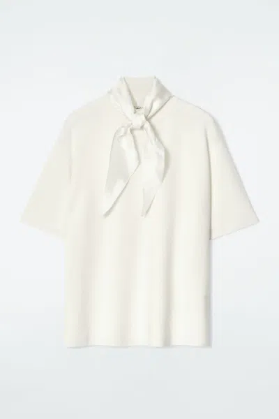 Cos Scarf-detail Merino Wool T-shirt In White