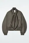 Cos Scarf-detail Padded Silk Bomber Jacket In Grey