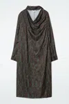 Cos Scarf-detail Printed Midi Dress In Black