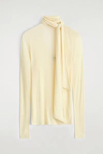 Cos Scarf-detail Silk Top In Neutral