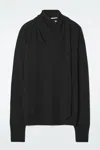 Cos Scarf-detail Wool Turtleneck Jumper In Black