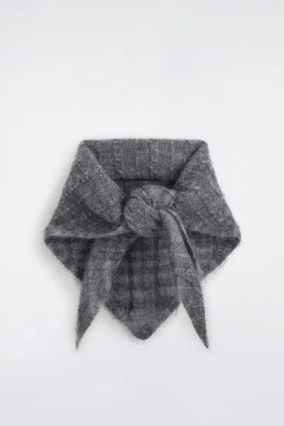 Cos Checked Cable-knit Triangle Scarf In Gray
