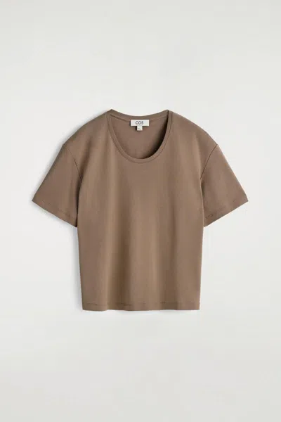 Cos T-shirt In Cotone Con Scollo A U In Sand