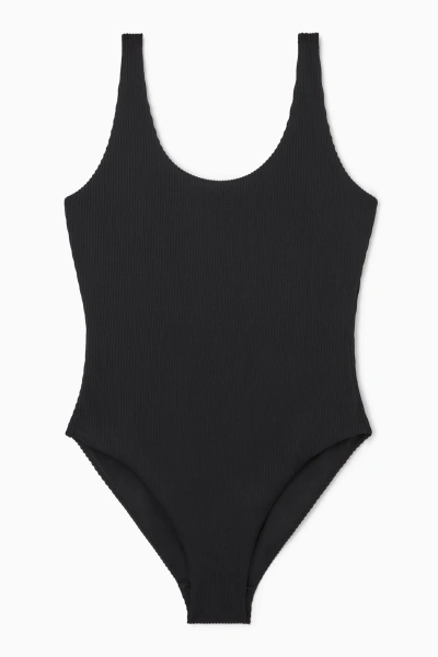 Cos Scoop-neck Ribbed Swimsuit In Black