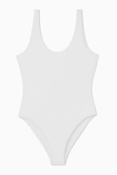 Cos Scoop-neck Ribbed Swimsuit In White