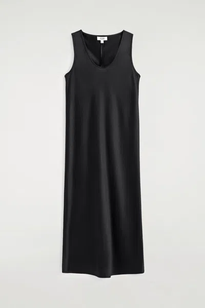 Cos Scoop-neck Satin Midi Dress In Black