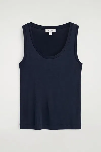 Cos Scoop-neck Silk-jersey Tank Top In Blue