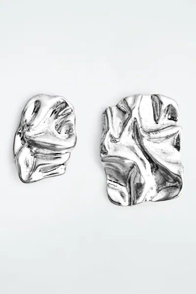 Cos Scrunched Mismatched Earrings In Silver