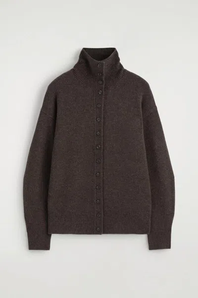 Cos Sculpted Cashmere Funnel-neck Cardigan In Brown