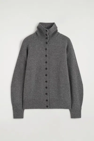 Cos Sculpted Cashmere Mock-neck Cardigan In Gray