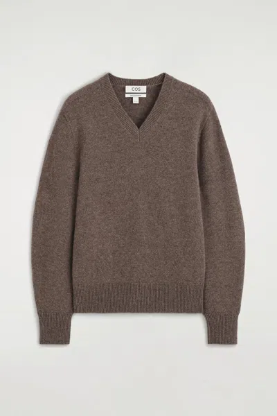 Cos Sculpted Cashmere V-neck Jumper In Brown