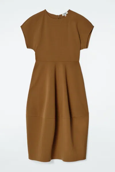 Cos Sculpted Cotton Midi Dress In Beige