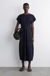 Cos Sculpted Cotton Midi Dress In Blue