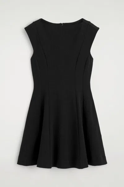 Cos Sculpted Flared Cotton Mini Dress In Black