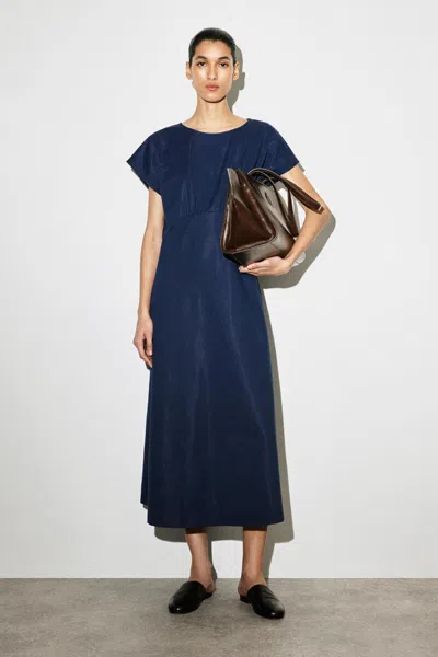 Cos Sculpted Gathered Jersey Midi Dress In Blue