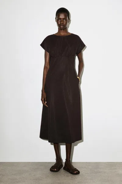Cos Sculpted Gathered Jersey Midi Dress In Brown