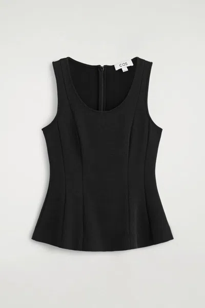 Cos Sculpted Paneled Jersey Top In Black