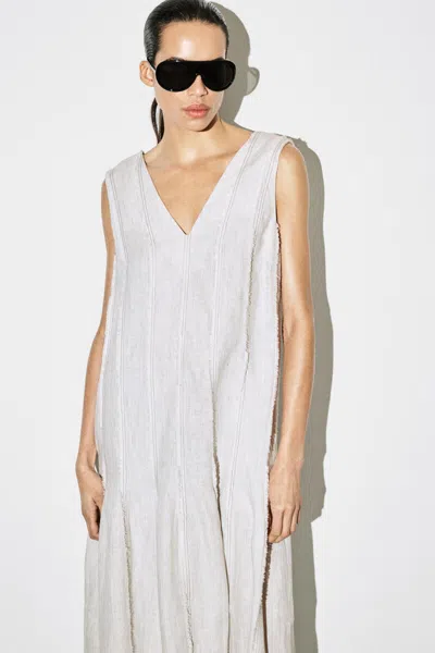 Cos Sculpted Pleated Linen Midi Dress In Grey In Gray