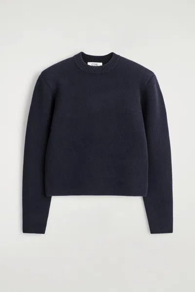 Cos Sculpted-shoulder Merino Wool Sweater In Blue