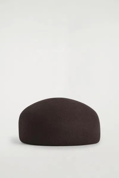 Cos Sculpted Wool Beret In Brown