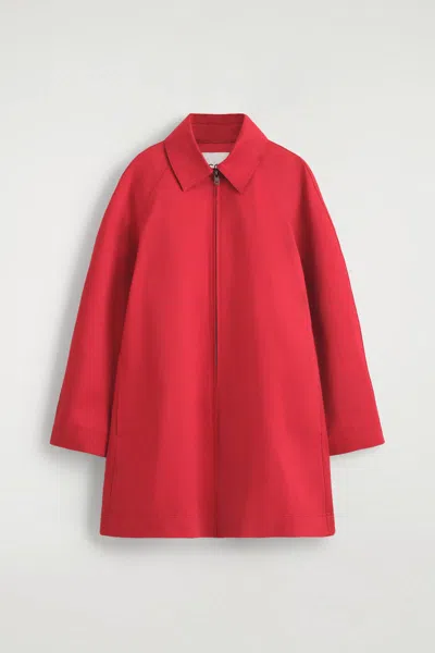 Cos Sculptural Cotton Swing Coat In Red