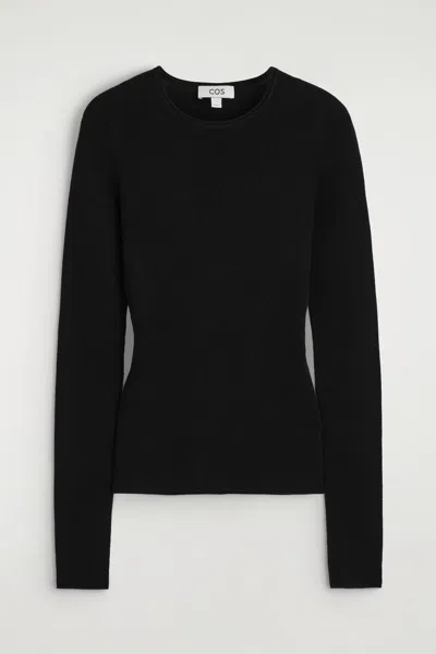 Cos Seamless Merino Wool Long-sleeved Top In Black