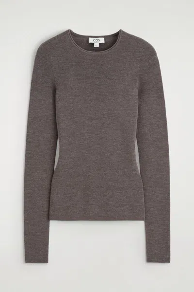 Cos Seamless Merino Wool Long-sleeved Top In Brown