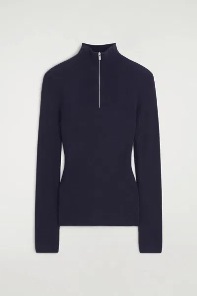 Cos Seamless Merino Wool Zip-up Top In Navy