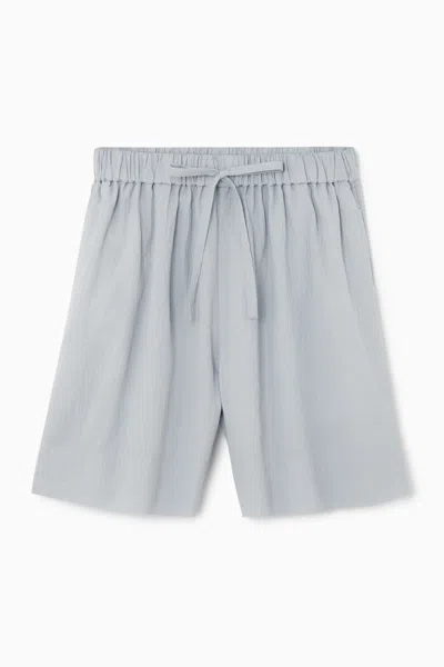 Cos Seersucker Drawstring Shorts In Turquoise