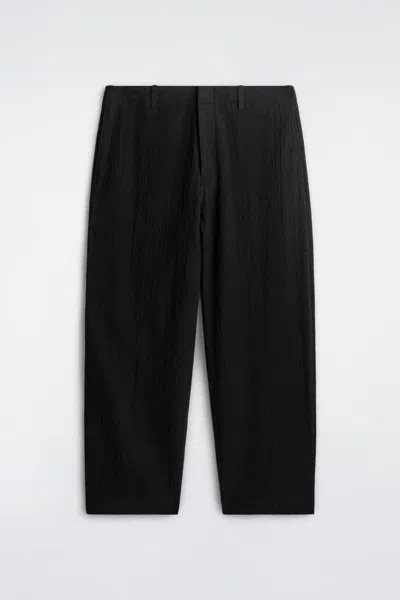 Cos Seersucker Relaxed-fit Straight-leg Pants In Black