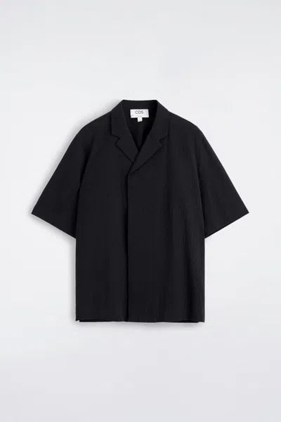 Cos Seersucker Resort Shirt In Black