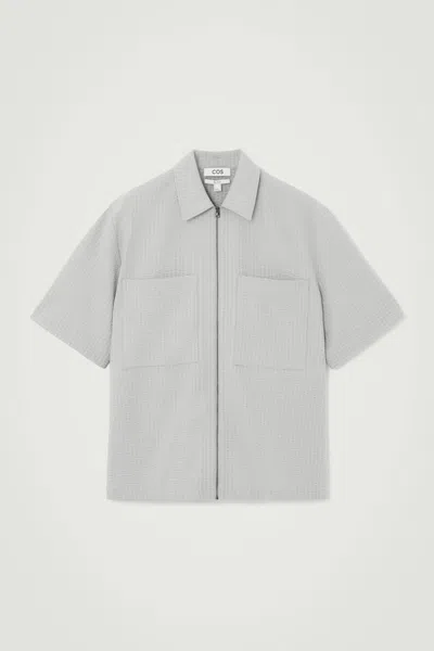 Cos Seersucker Zip-up Shirt In Grey