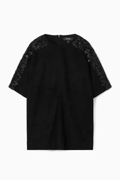 Cos Sequinned Suede T-shirt In Black