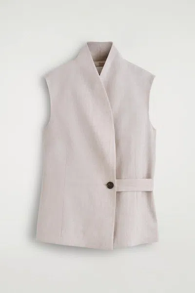 Cos Shawl-collar Belted Linen Vest In Light Beige In Sand