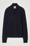 Cos Shawl-collar Ribbed Merino Wool Jumper In Blue