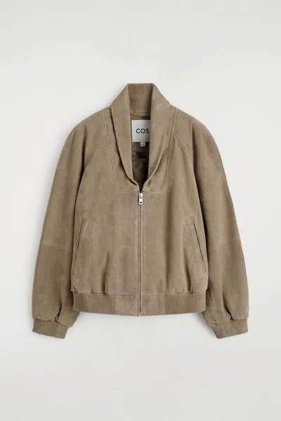 Cos Shawl-collar Suede Bomber Jacket In Neutral