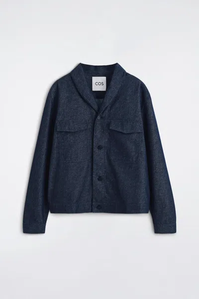 Cos Shawl-collar Denim-effect Overshirt In Blue In Bleu